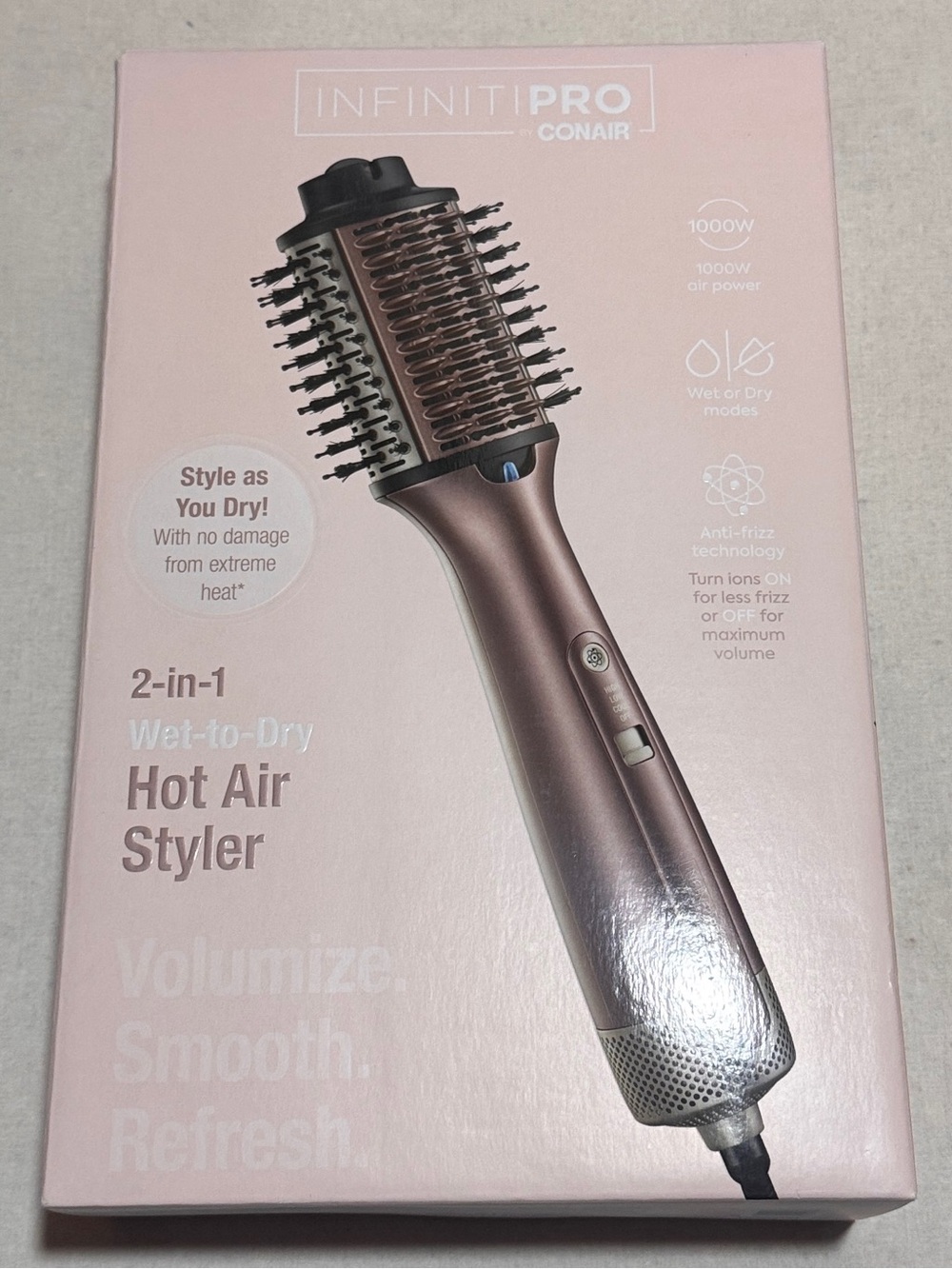 Conair InfinitiPRO 2-in-1 Wet-to-Dry Hot Air Styler - NIB - Rose Gold